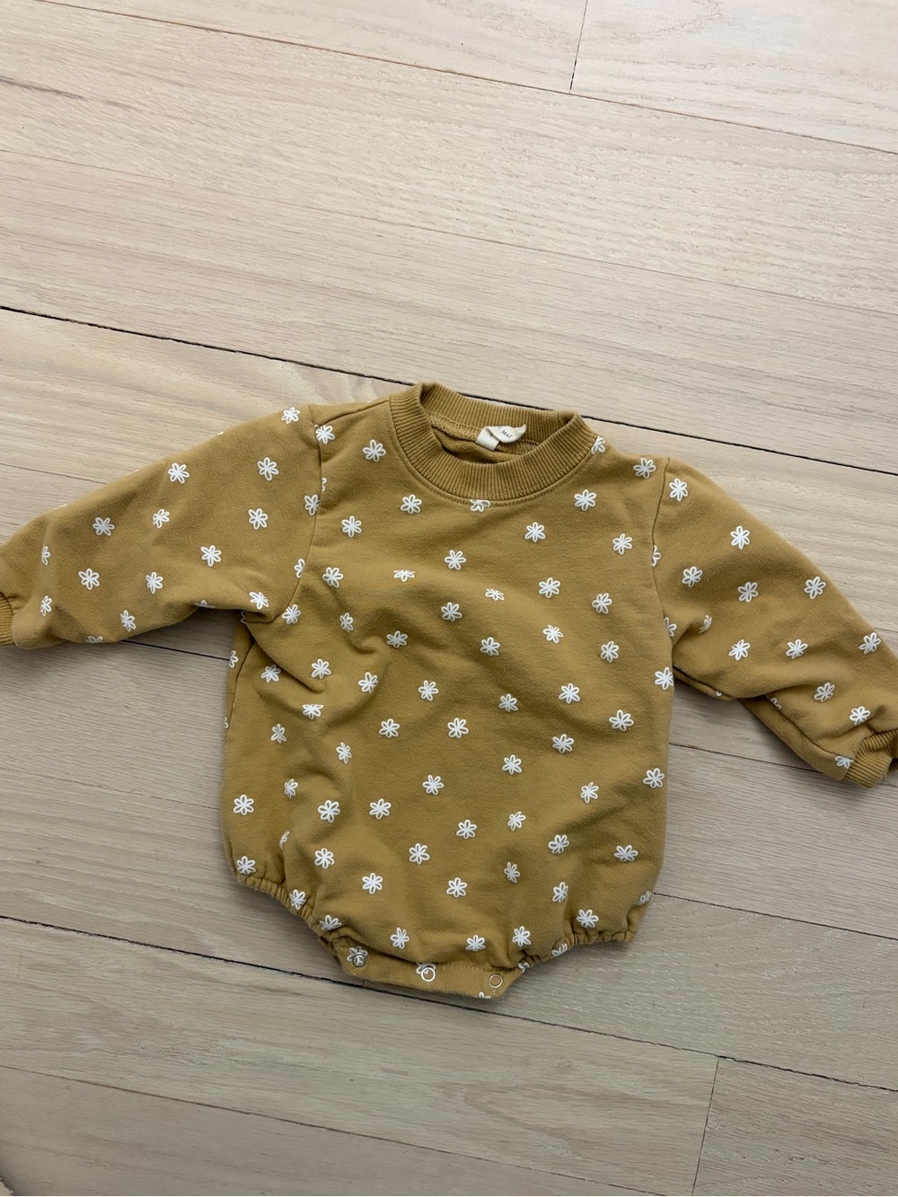 Quincy Mae Mustard Baby One-Piece with White Floral Print